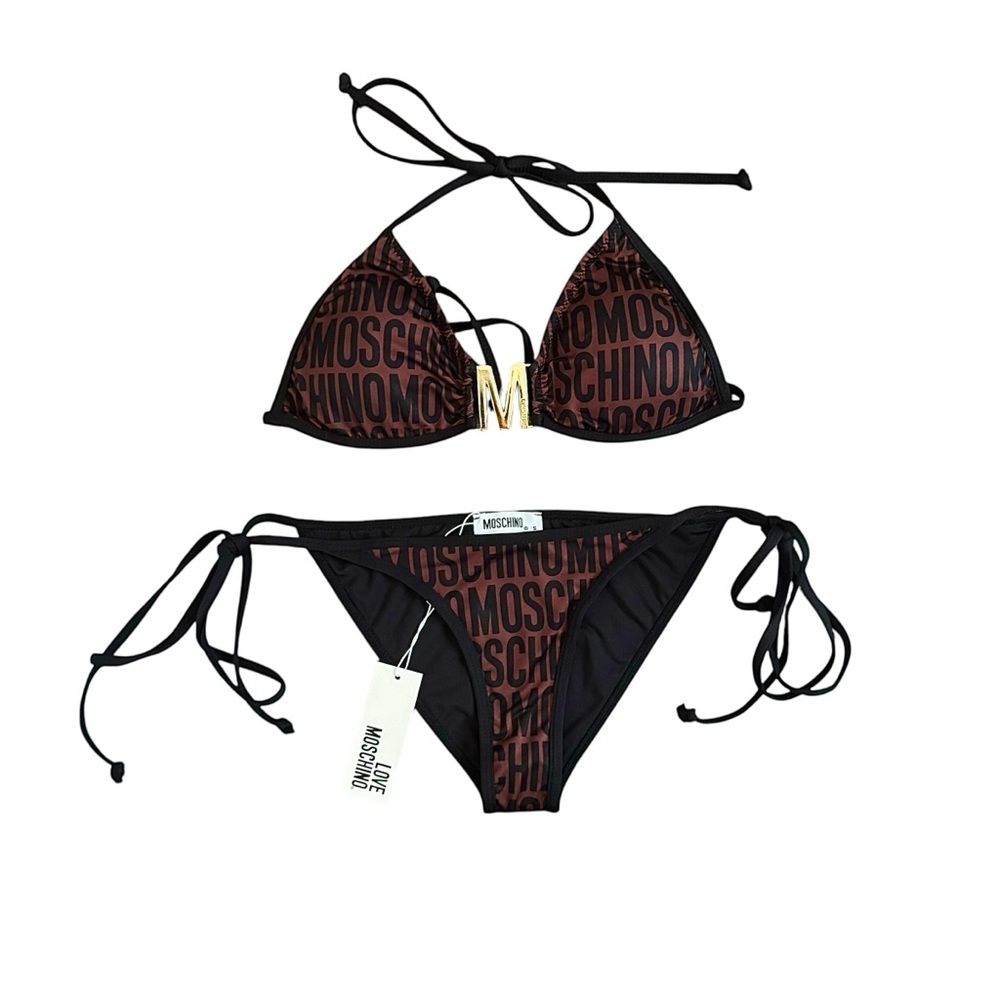 moschino monogram brown bikini ♡ nwt